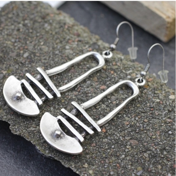 New Native Tribal Handmade Sterling Silver Antique Style Geo Dangle Earrings - Picture 14 of 16